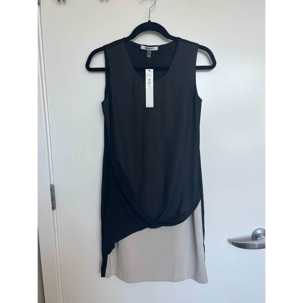 DKNYC Women's Tech Crepe with Chiffon Overlay Drape Dress